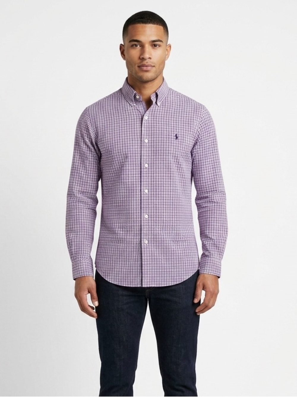 Polo Ralph Lauren Mens Small Gingham Button Down Shirt Pink Blue Long Sleeve